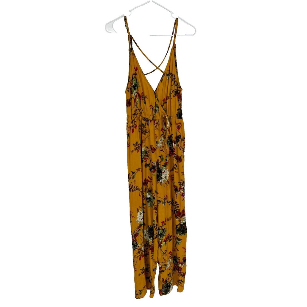 Nectar Clothing Jumpsuit Women’s Size Medium Yellow Floral Wide Leg Boho Rayon
